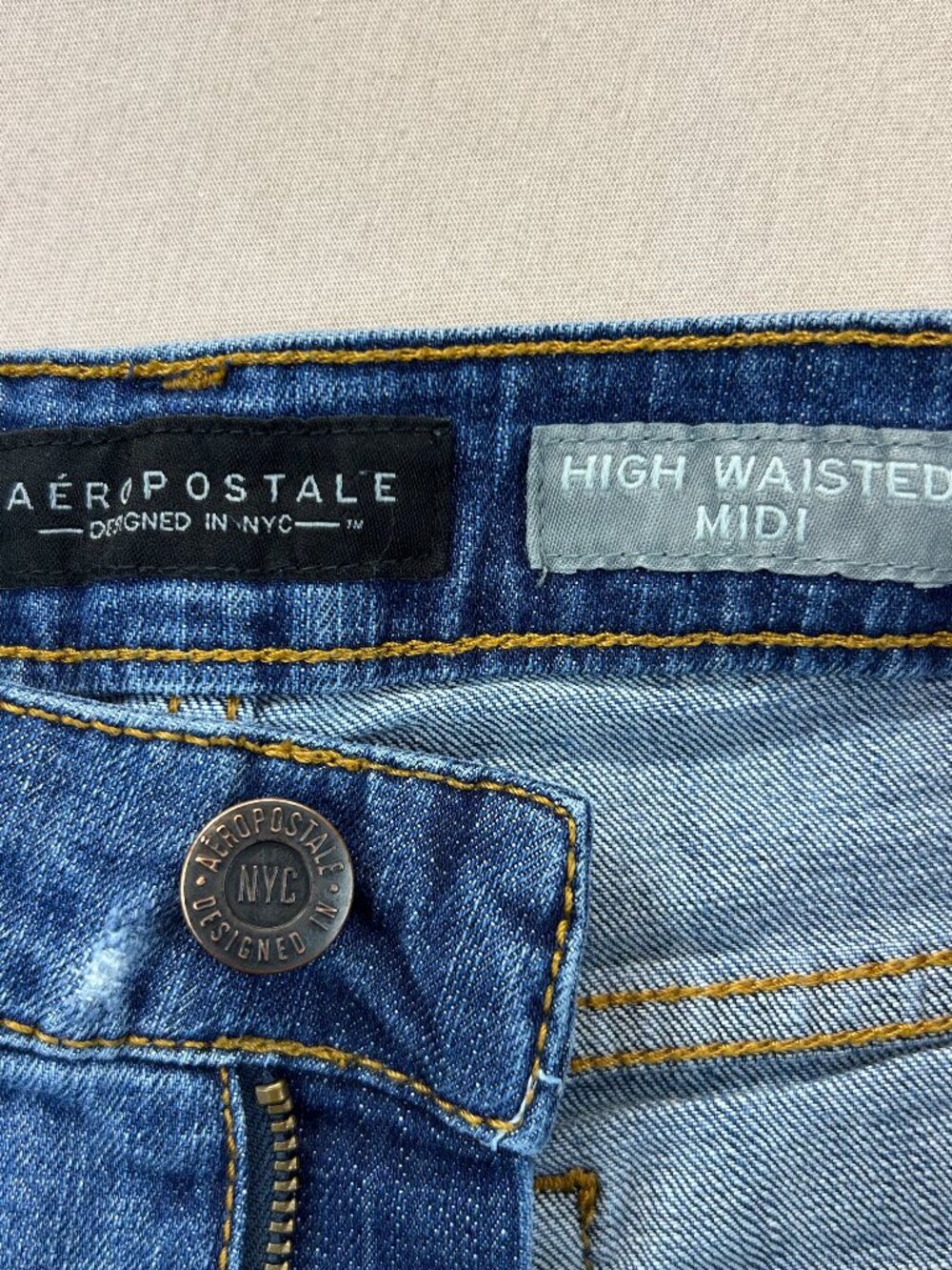 Aeropostale Jeans Womens Size 0 Blue Denim High Waisted Midi Distressed Stretch